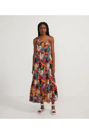 Blue Steel Vestido Midi em Viscose Estampado