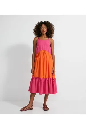 Blue Steel Vestido Midi Colorblock com Aviamento na Alça
