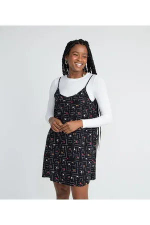 Blue Steel Vestido em Viscose com Estampa Game Vintage e Blusa Manga Longa Embaixo
