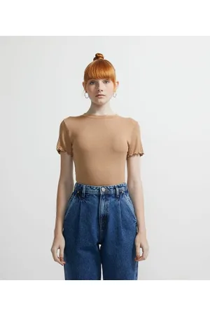 Blue Steel Blusa Básica em Ribana com Frufru na Barra
