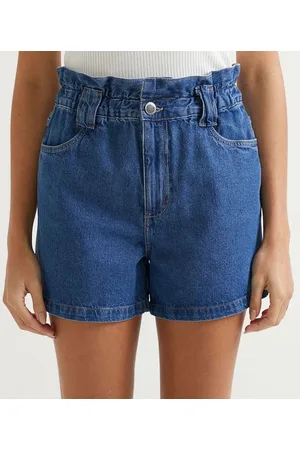 Marfinno Short Clochard em Jeans Cintura Alta com Elástico no Cós