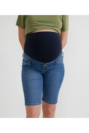 Maternity Bermuda Ciclista Jeans Elastano com Barrigueira de Malha