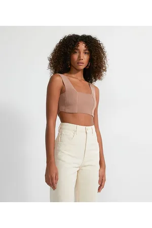 Blue Steel Blusa Regata Cropped em Tricô com Alça Larga