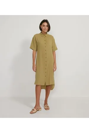 Marfinno Vestido Midi Chemise em Viscolinho com Manga Curta