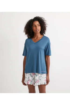 Love & Toast Pijama Curto em Viscolycra com Blusa sem Estampa e Short com Estampa Floral