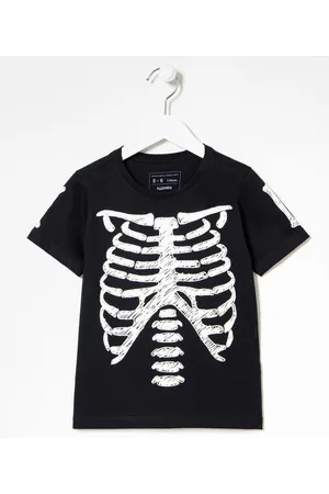 Fuzarka Camiseta Infantil Estampa Esqueleto Brilha no Escuro - Tam 5 a 14 Anos
