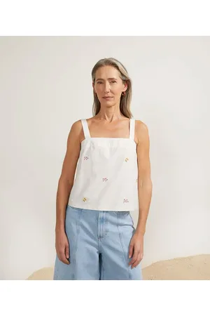 Marfinno Blusa Regata com Bordado e Decote Quadrado