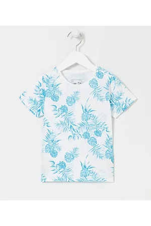 Póim (1 a 5 anos) Camiseta Infantil Manga Curta Estampa Tropical Azul
