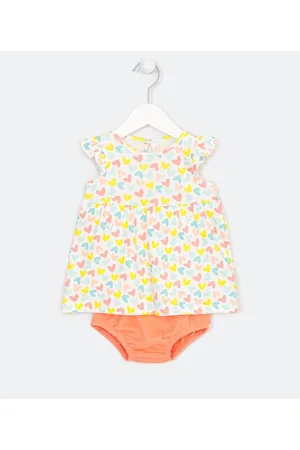 Teddy Boom Vestido Infantil com Estampa de Corações e Frufru na Manga - Tam 0 - 18 meses