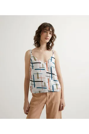 Cortelle Blusa Regata em Crepe com Decote V e Alças Finas