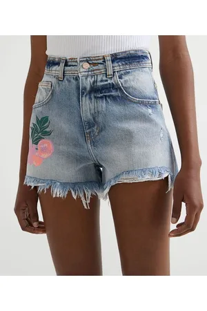 Blue Steel Short Jeans Cintura Alta com Barra Desfiada