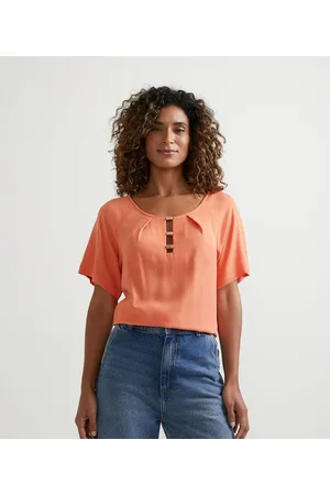 Marfinno Blusa Manga Curta em Viscose com Detalhe no Decote