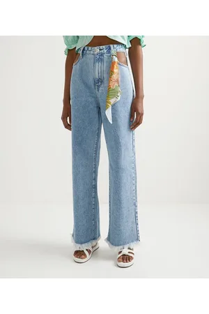 Blue Steel Calça Wide Leg Jeans com Lenço