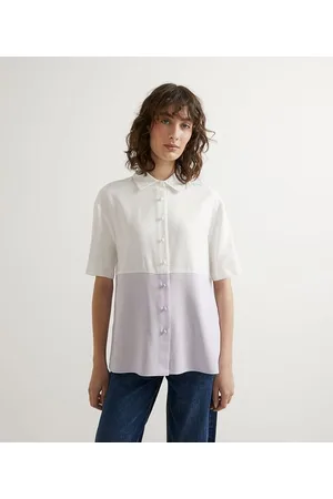 Cortelle Camisa em Viscose com Recorte Bicolor e Manga Curta
