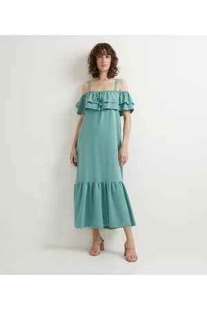 Cortelle Vestido Longo em Viscolycra com Babados no Busto e na Barra