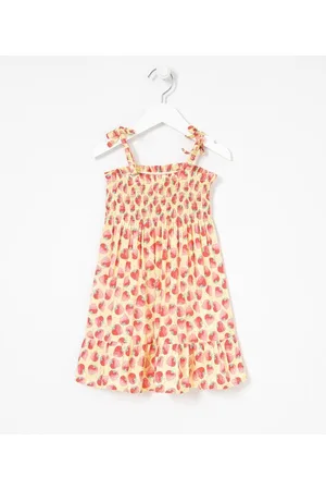 Póim (1 a 5 anos) Vestido Infantil com Lastex Estampa de Moranguinhos - Tam 1 a 5 anos