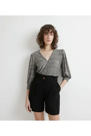Cortelle Camisa Manga 3/4 Bufante Estampa Risquinhos com Lastex