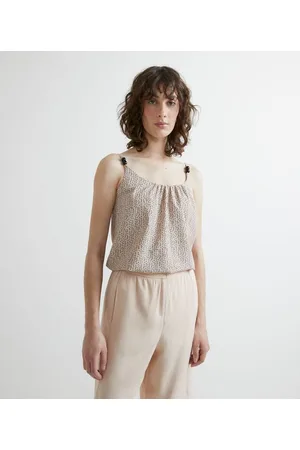 Cortelle Blusa Regata em Crepe com Aviamento nas Alças e Estampa Poá