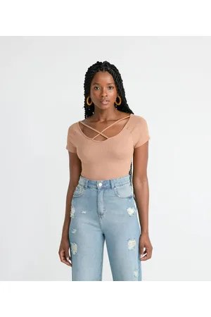 Blue Steel Blusa Básica em Ribana com Tiras no Decote