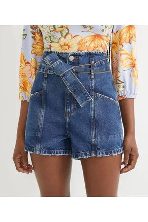 Blue Steel Short Clochard Jeans com Cinto Faixa e Bolsos Diferenciados