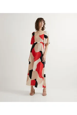 Cortelle Vestido Longo em Viscose com Estampa Camuflada e Manga Ampla