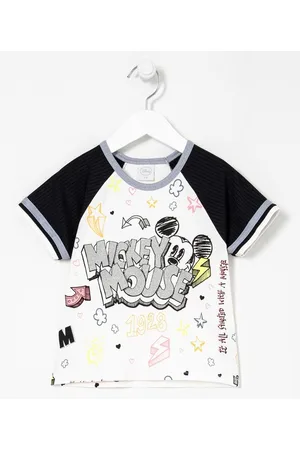 Mickey Mouse Blusa Infantil Cropped Estampa do Mickey com Doodles - Tam 5 a 14 anos
