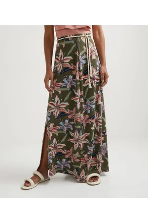 Marfinno Saia Midi em Viscose com Estampa Floral e Cinto Corda