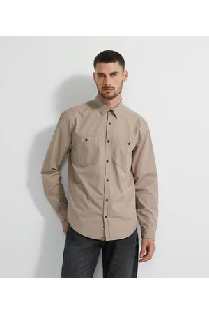 Marfinno Camisa Comfort em Sarja Manga Longa com Bolsos Frontais