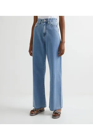 Blue Steel Calça Wide Leg em Jeans sem Costura Lateral