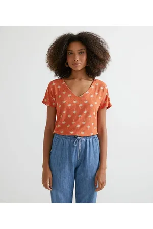 Marfinno Blusa em Viscose Canelada com Estampa de Coqueirinhos