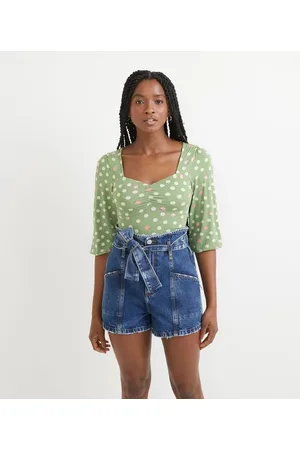 Blue Steel Blusa Manga 3/4 em Viscolycra com Franzido e Estampa de Poá Colorido