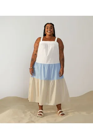 Ashua Curve e Plus Size Vestido Midi em Tricoline com Blocor de Cor Curve & Plus Size