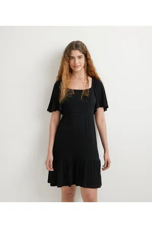 Blue Steel Vestido Curto em Viscose Texturizada com Manga Curta Ampla