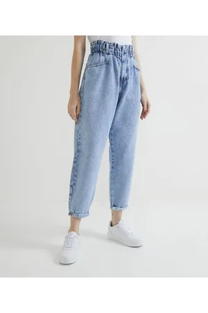 Blue Steel Calça Baggy Jeans com Elástico no Cós e Barra Dobrada