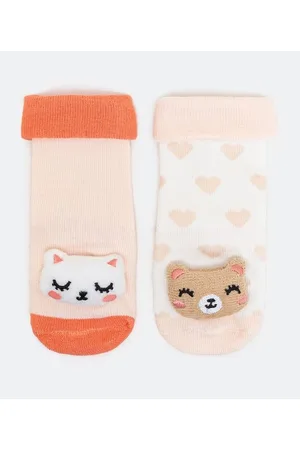 Teddy Boom Kit 2 Pares de Meias Infantil com Chocalhos de Bichinhos - Tam 0 a 12 meses