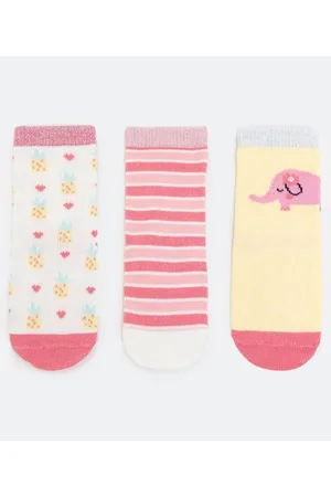 Teddy Boom Kit 3 Meias Infantil Estampa de Elefante Listras e Abacaxi - Tam 0 a 12 meses