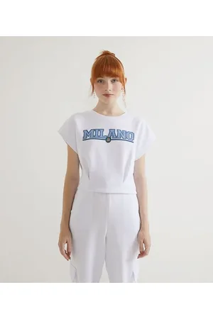 Blue Steel Blusa Cropped Regata em Moletom com Estampa Frontal Milano