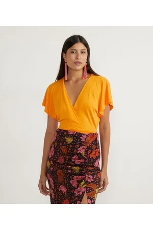 Blue Steel Blusa Curta em Viscose com Decote V Transpassado