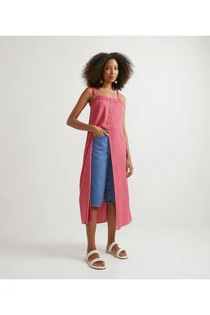 Marfinno Blusa sem Manga em Viscose Maxi Alongada Pregas no Decote