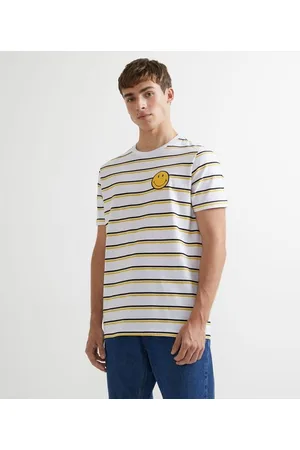 SMILEY® Camiseta Manga Curta em Algodão com Listras e Bordado Smiley
