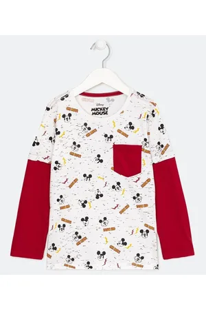 Mickey Mouse Camiseta Infantil com Manga Sobreposta e Estampa Mickey - Tam 1 a 5 anos