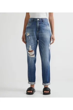 Blue Steel Calça Mom Jeans com Puídos