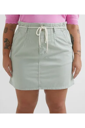 Ashua Curve e Plus Size Saia Evasê em Sarja com Cinto de Cordão Curve & Plus Size