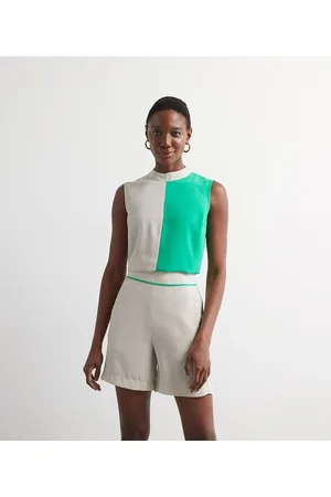 Cortelle Blusa Regata em Crepe com Recorte Bloco de Cor
