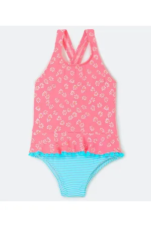 Cubus Maiô Infantil Estampa Floral com Babado e Mini Pompom - Tam 1 a 4 anos