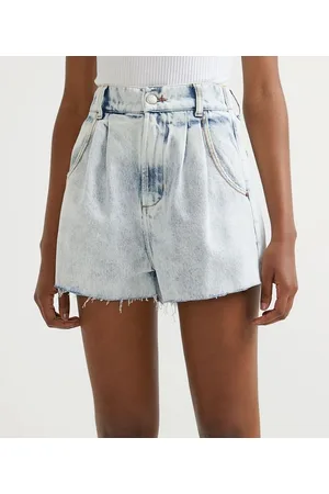 Blue Steel Short Baggy Jeans com Pregas e Barra a Fio