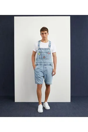 Blue Steel Jardineira em Jeans com Patches Super Mario