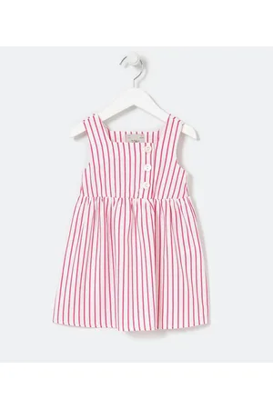 Póim (1 a 5 anos) Vestido Infantil Curto em Linho Listrado - Tam 1 a 5 anos