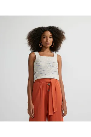 Marfinno Blusa Regata em Tricô com Detalhes de Ondinhas