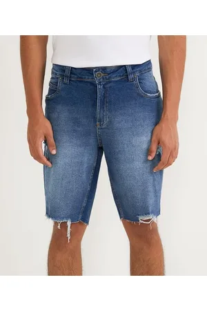 Blue Steel Bermuda Skinny em Jeans com Puídos e Barra a Fio